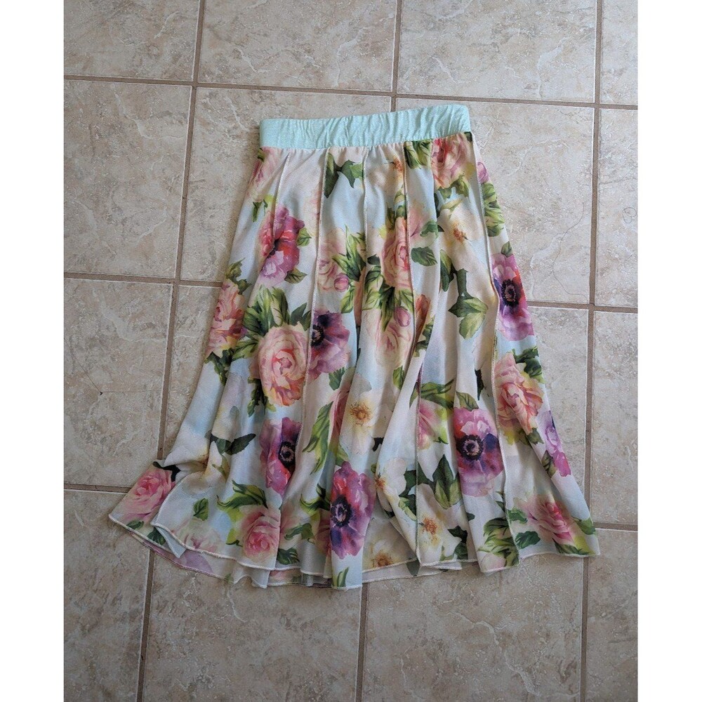 Lapis Mint Floral Chiffon Midi A Line Skirt